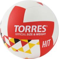 Мяч вол. "TORRES Hit" арт.V32055 р.5, синт.кожа (ПУ), клееный, бут.кам, бело-красно-мультколор