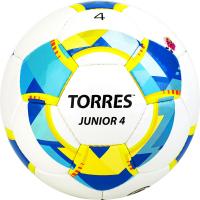 Мяч футб. "TORRES Junior-4" арт.F320234, р.4, вес 310-330 г,глянц.ПУ, 3 сл, 32п, руч.сш, бел-жел-гол