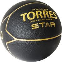 Мяч баск. "TORRES Star" арт.B32317, р.7, 7 панел.,ПУ-композит, нейлон. корд, бут.кам., черно-золотой