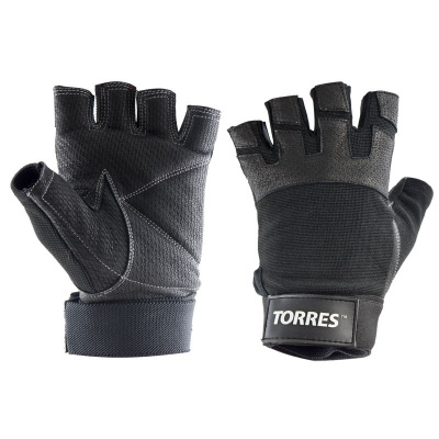 Перчатки для занятий спортом "TORRES" арт.PL6051M, р.M, нейлон, нат.кожа, подбив.6мм, напульсник,чер