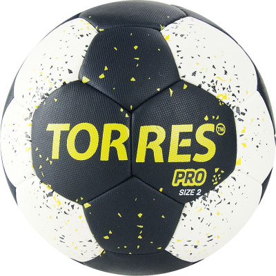 Мяч ганд. "TORRES PRO" арт.H32162, р.2, ПУ, 4 подкл. слоя, гибрид. сшивка, черно-бел-желт