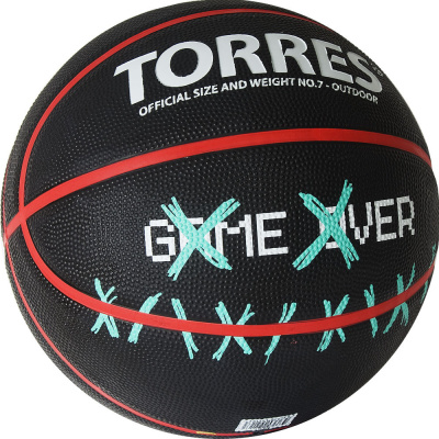 Мяч баск. "TORRES Game Over" B02217, р.7, резина, нейлон. корд, бут. кам., черный