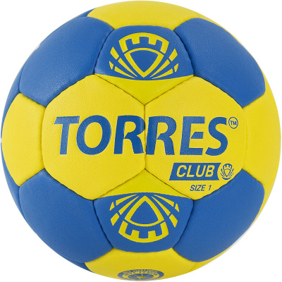 Мяч ганд. "TORRES Club" арт.H32141, р.1, ПУ, 5 подкл. слоев, руч. сшивка, сине-желтый