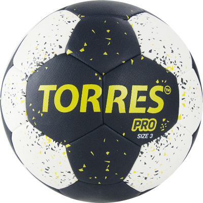 Мяч ганд. "TORRES PRO" арт.H32163, р.3, ПУ, 4 подкл. слоя, гибрид. сшивка, черно-бел-желт