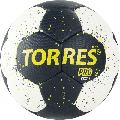 Мяч ганд. "TORRES PRO" арт.H32161, р.1, ПУ, 4 подкл. слоя, гибрид. сшивка, черно-бел-желт