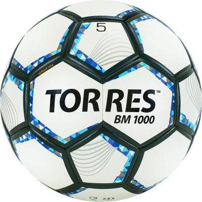 Мяч футб. "TORRES BM 1000"арт.F320625, р.5, 32 панел., мягкий PU, термосшивка, бел-серебр-син.