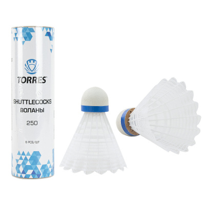 Воланы для бадминтона TORRES 250 (нейлон/пробка), арт. BD20109, уп.6шт.белый, сред.скор.