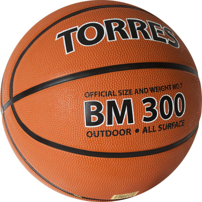 Мяч баск. "TORRES BM300" арт.B02017, р.7, резина, нейлон. корд, бут. камера, темнооранж-черн